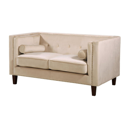 Button Tufted Square Arm Loveseat Sofa With Nailhead Trim, Upholstered 2 Seater Couch - Ivory US Pride