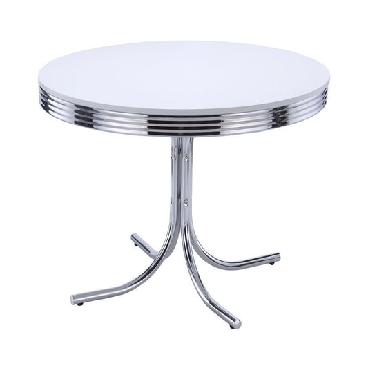 Retro - Round Wood Top Dining Table - White And Chrome CoasterEveryday