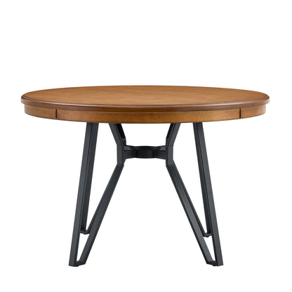 Mid Century Modern Round Dining Table With Metal Legs And Open Shelf Noble House
