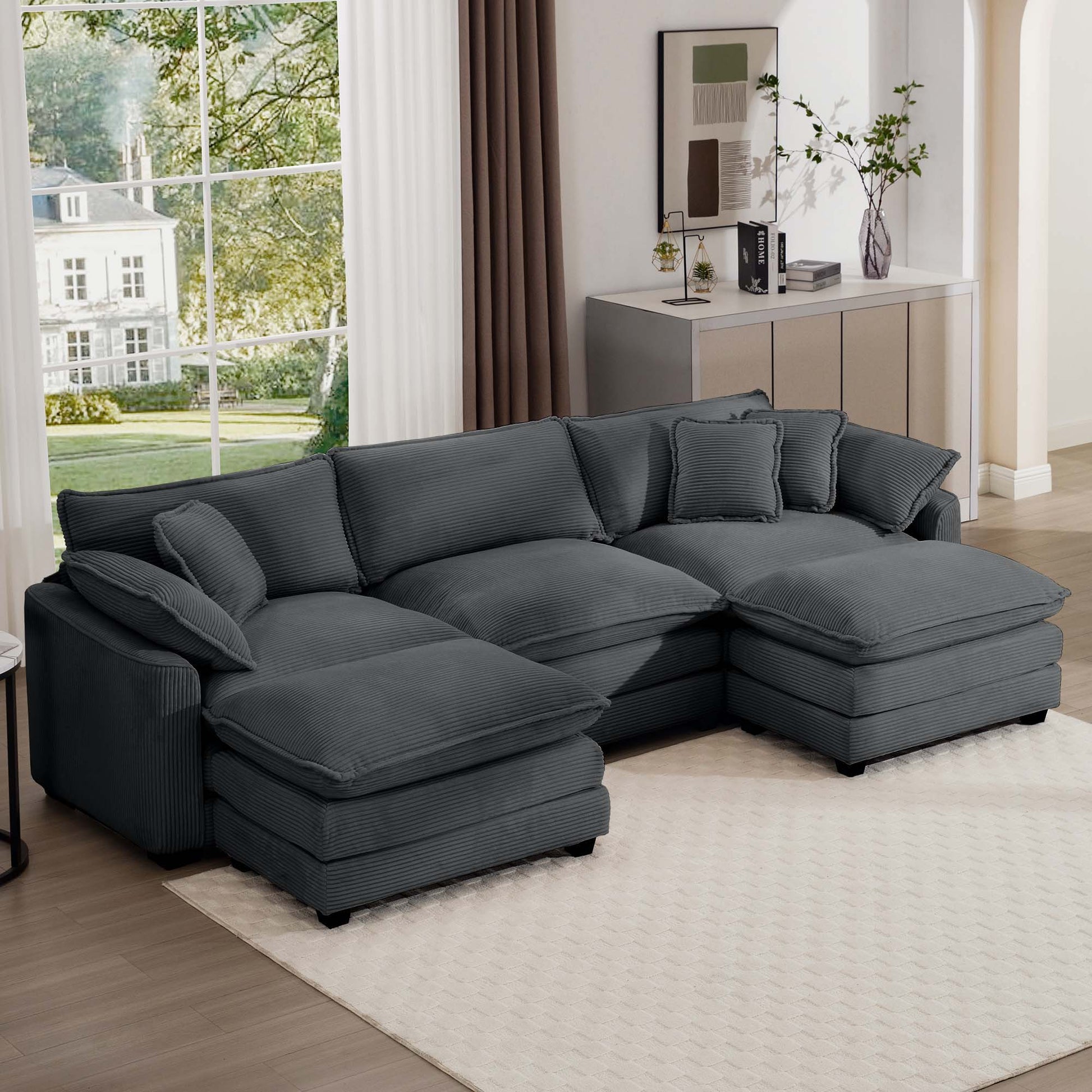 Modern Oversized Modular Cushion Sofa With Ottoman, Low Back, Deep Seating Sofa Set Home Essentials