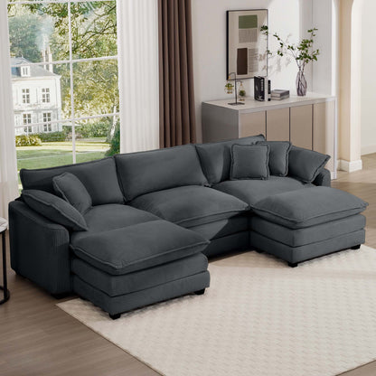 Modern Oversized Modular Cushion Sofa With Ottoman, Low Back, Deep Seating Sofa Set Home Essentials