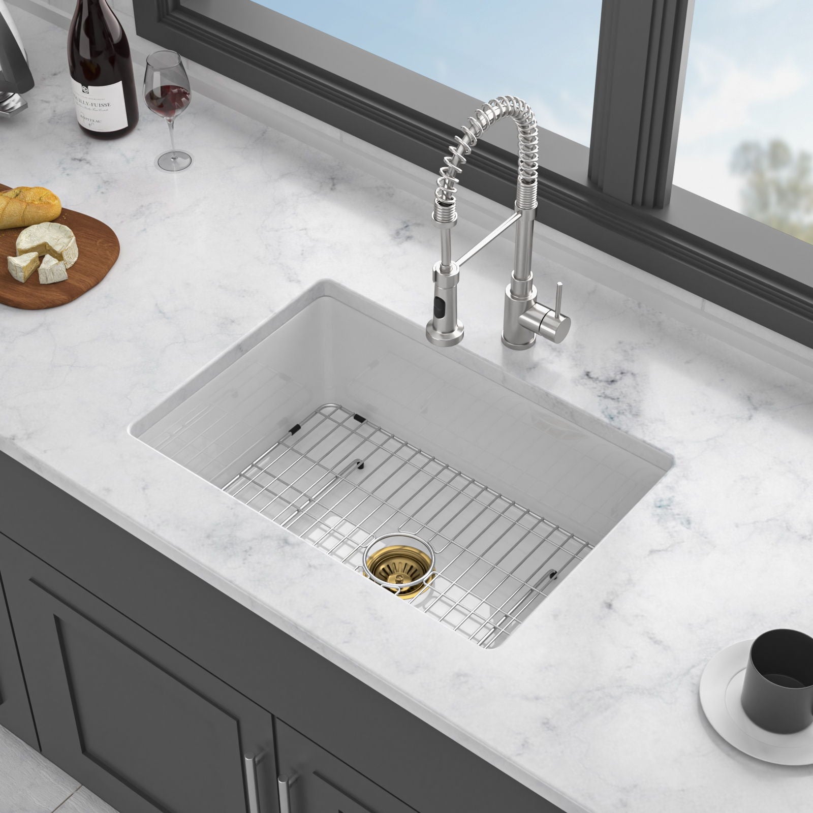 Undermount Single Bowl Ceramic Kitchen Sink, Dual Mount Daily Nest
