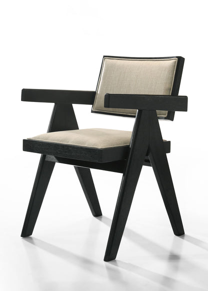 Jasper - Dining Arm Chairs With Upholstered Seat (Set of 2) - Ebony Black / Beige Lilola Home