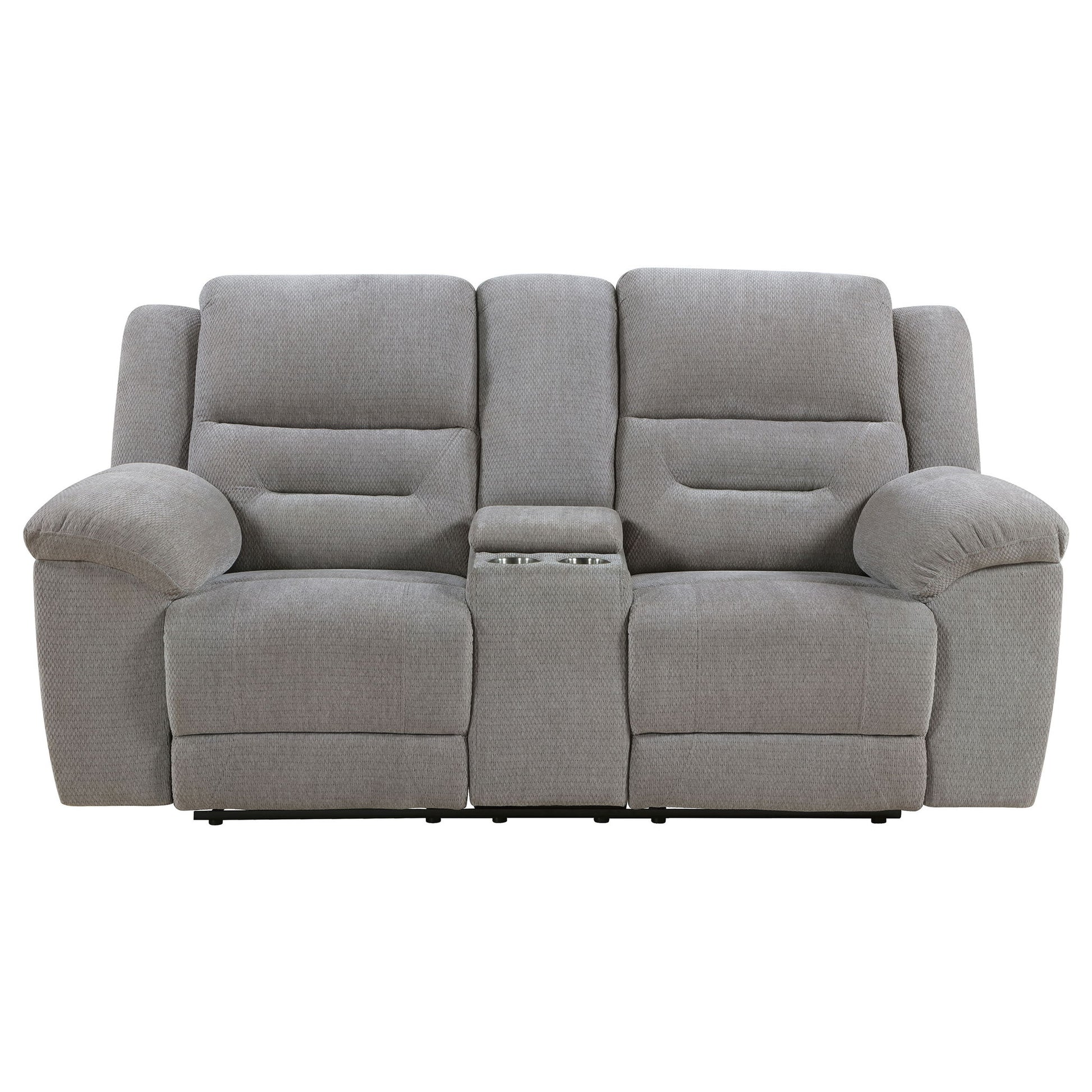 Sebring - Upholstered Manual Reclining Loveseat With Center Storage Console - Gray Furniture Max