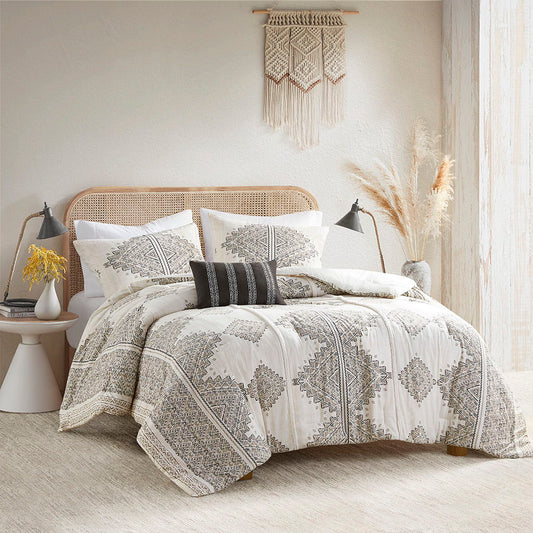 Ibiza - 4 Piece Printed Comforter Set With Throw Pillow - Black Madison Park