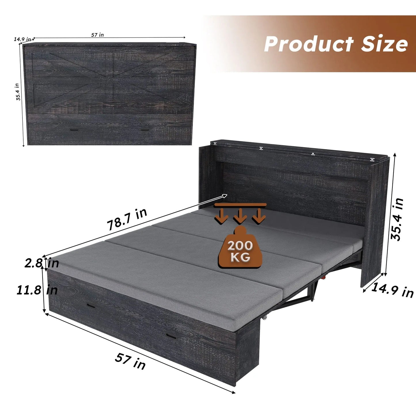Murphy Bed With Storage Drawers And Charging Cabinet, Foldable Panels, Swivel Wheels Home Essentials