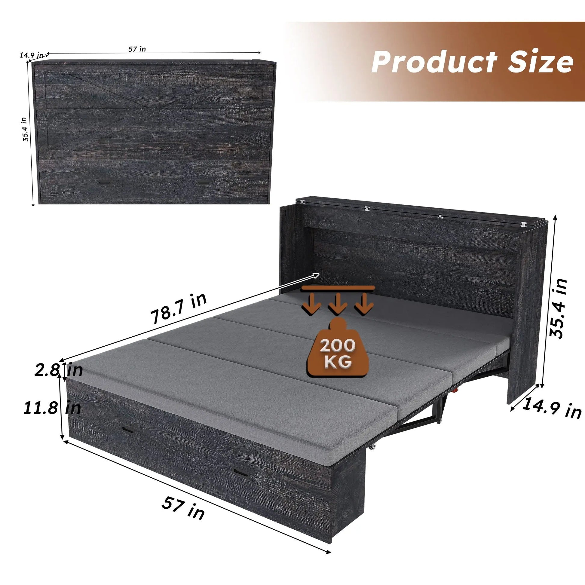 Murphy Bed With Storage Drawers And Charging Cabinet, Foldable Panels, Swivel Wheels Home Essentials