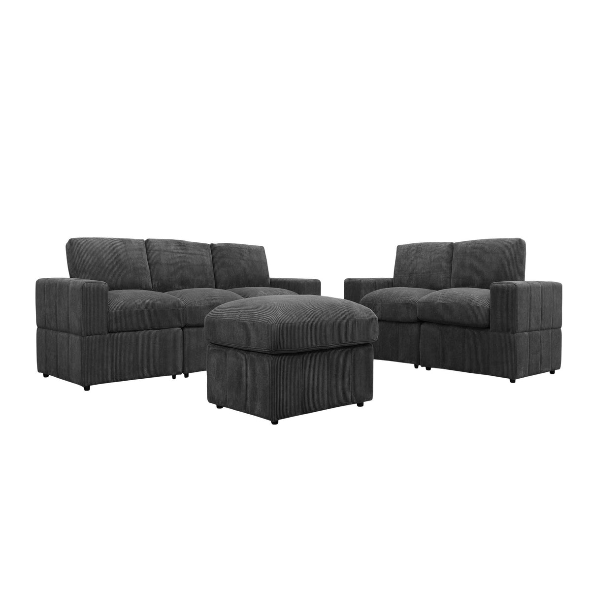 Oversized Modular Sectional Sofa Set With Loveseat & Ottoman, 6 Piece Living Room Furniture - Dark Gray Home Essentials