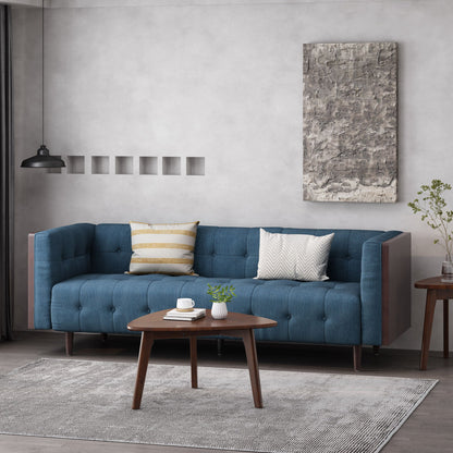Contemporary Mid-Century Charm 3 Seater Sofa With Button Tufted Waffle Stitching Noble House
