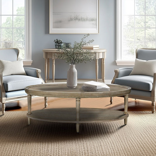 Ayanna - Oval Coffee Table With Shelf - Reclaimed Greige Martha Stewart