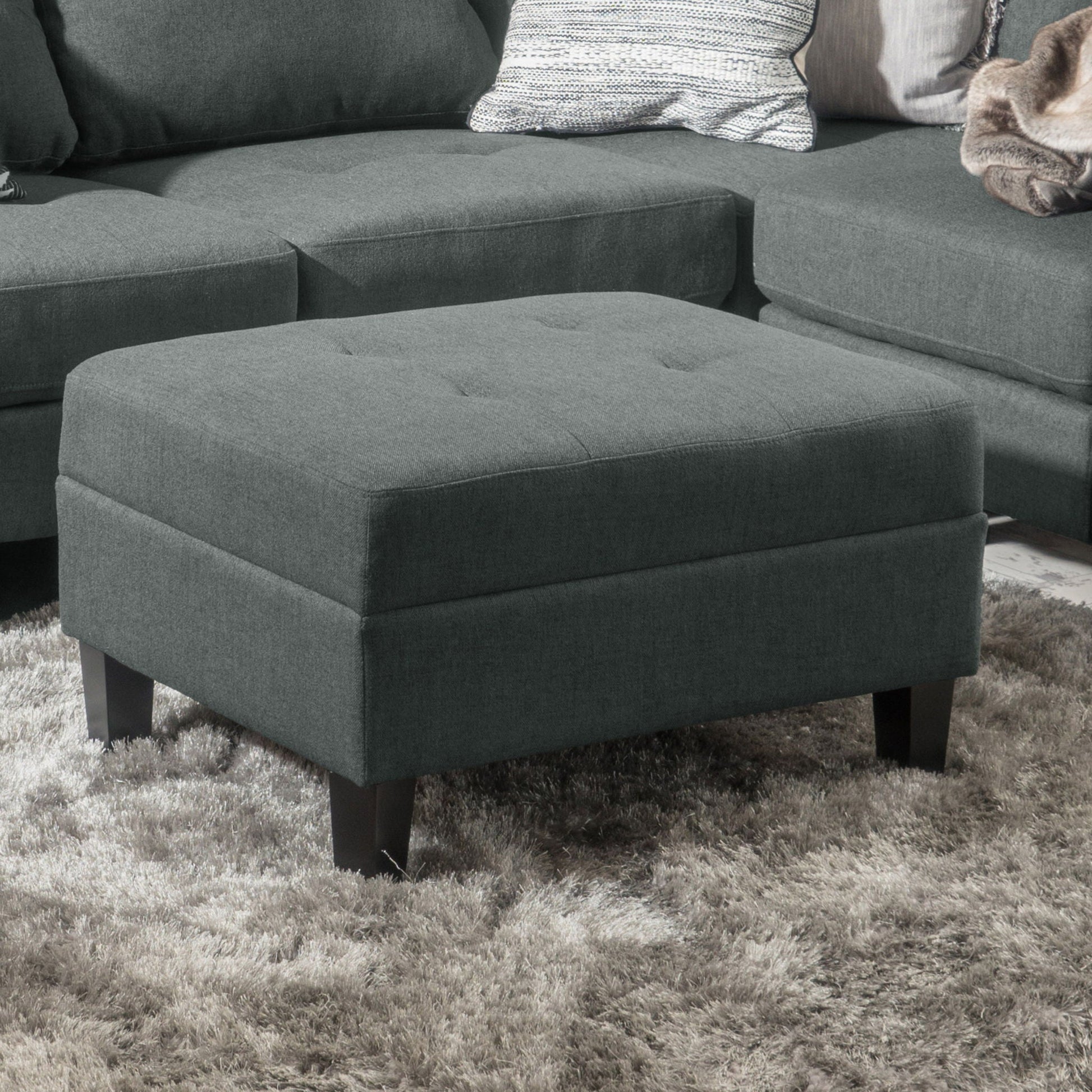 Classic Fabric Ottoman With Birch Wood Legs And High Quality Foam Padding - Charcoal Noble House