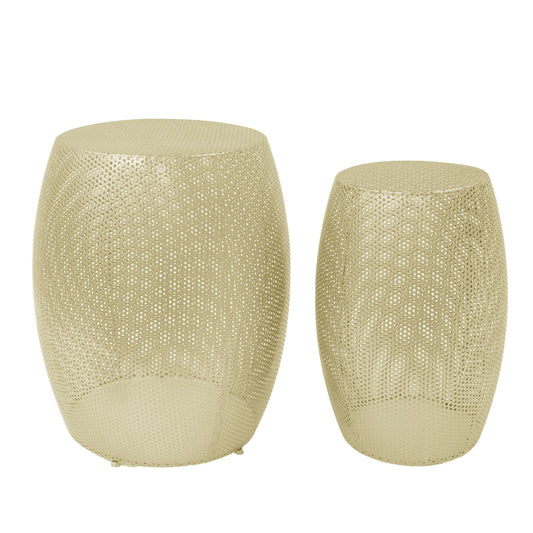 Modern Round Metal Hollow Side Table Set With Openwork Design - Gold Noble House