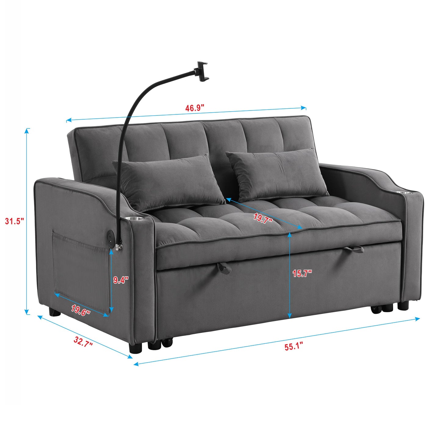 Sofa Bed With Trundle For Small Rooms - Dark Gray Home Essentials