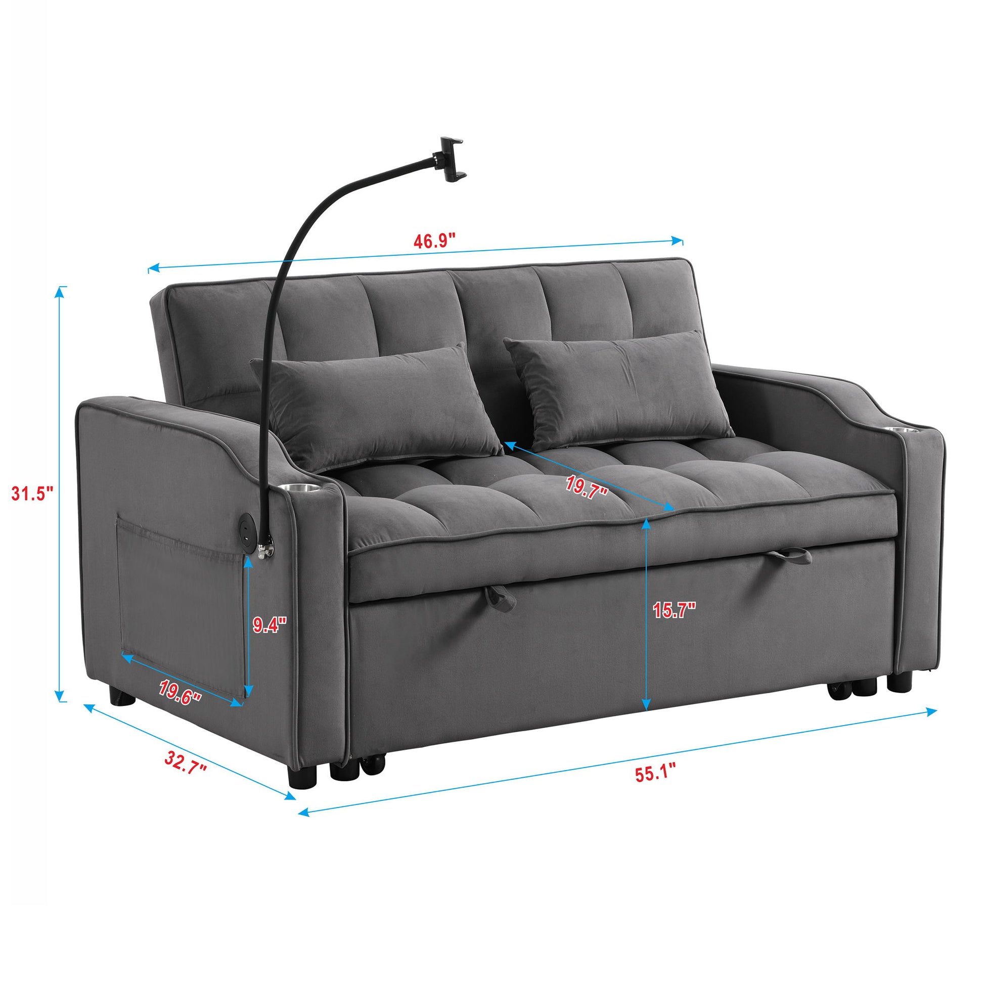 Sofa Bed With Trundle For Small Rooms - Dark Gray Home Essentials