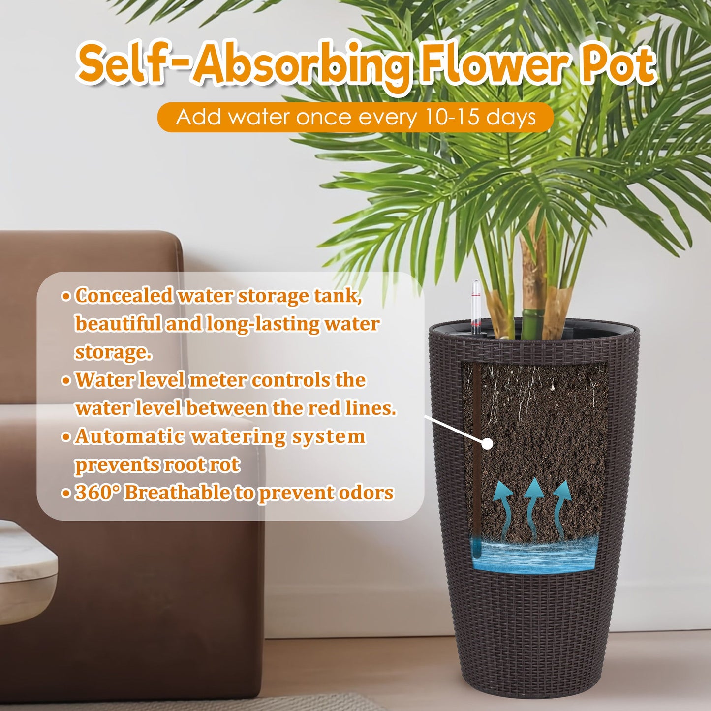 Tall Planters Set With Water Level Monitor And Auto Watering Daily Nest
