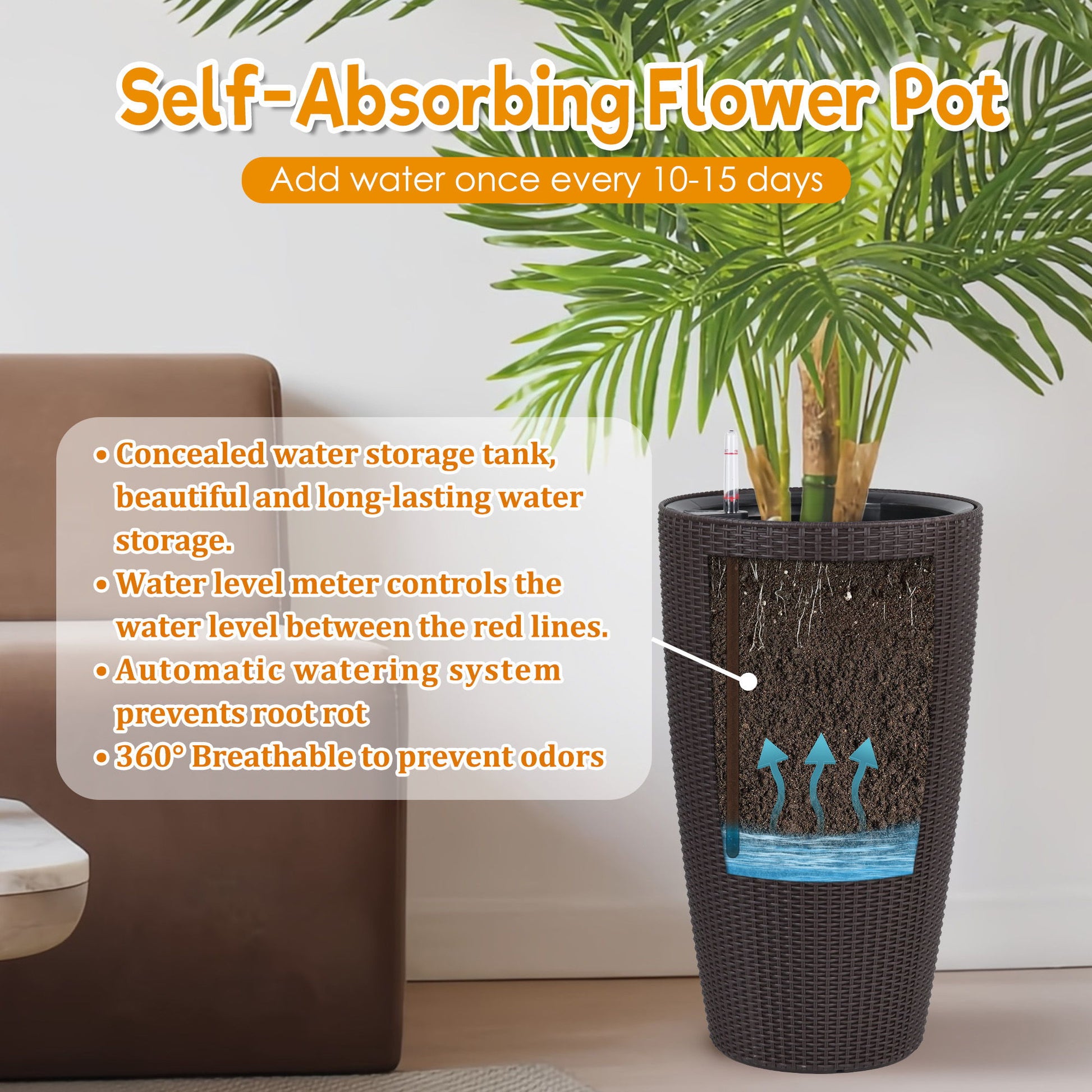 Tall Planters Set With Water Level Monitor And Auto Watering Daily Nest