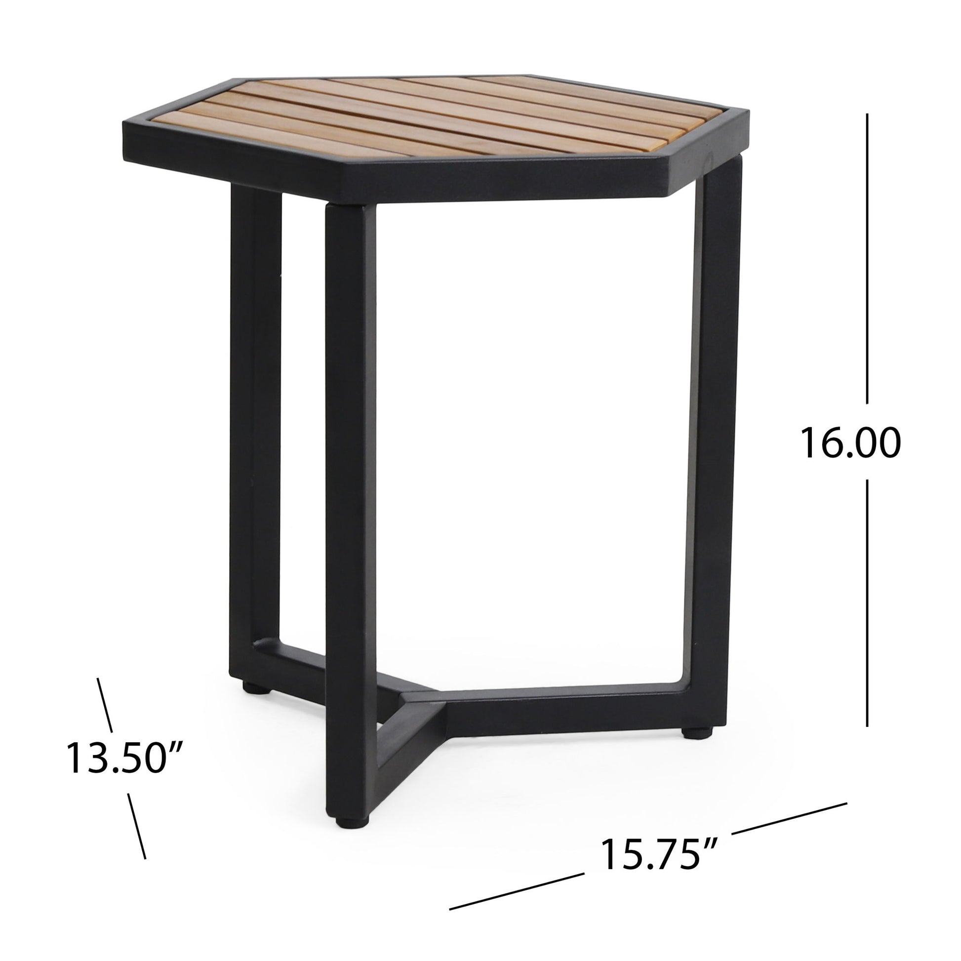 Outdoor Side Table With Iron Base And Slatted Top - Brown Noble House