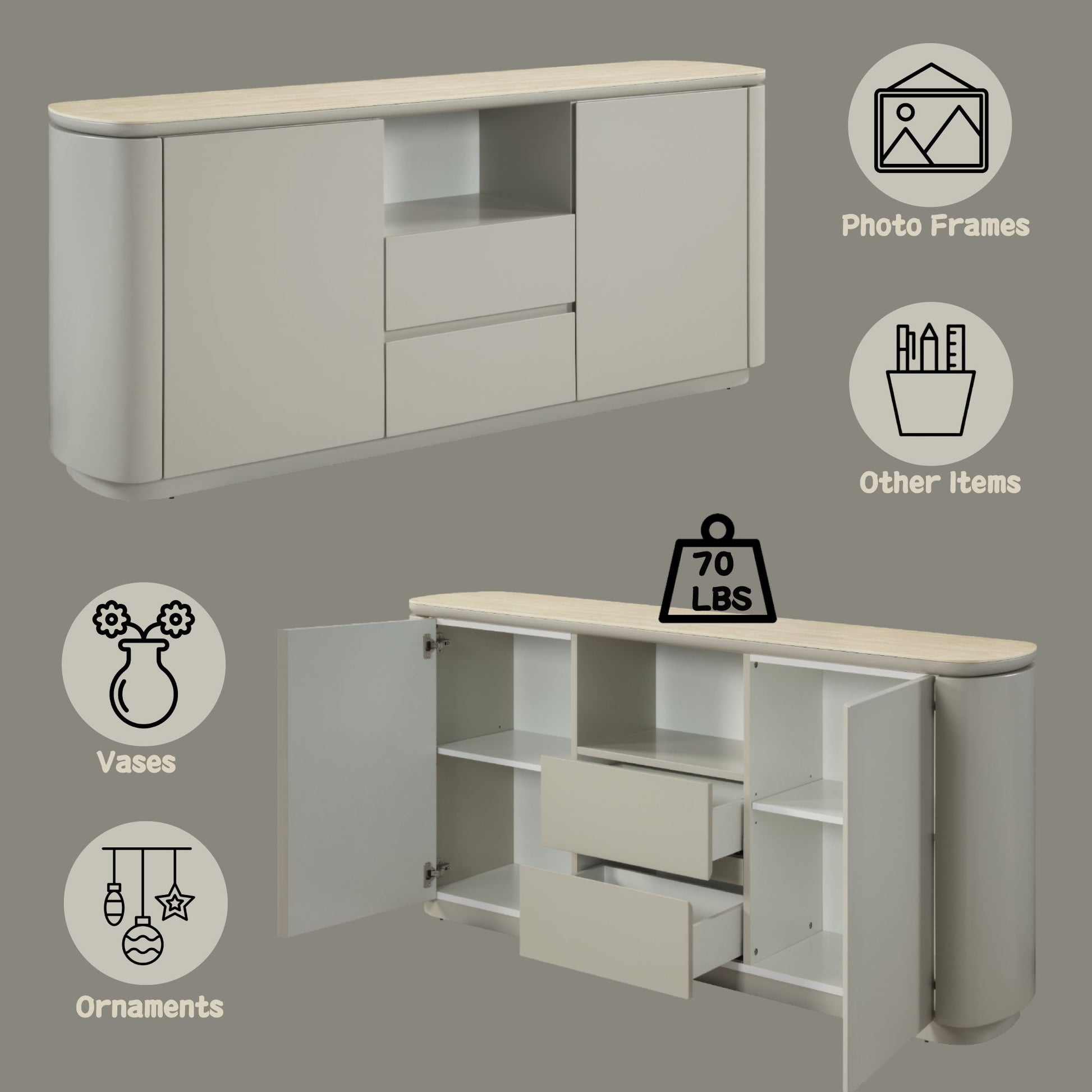 Ingram - Ceramic Top Server - Light Gray Acme