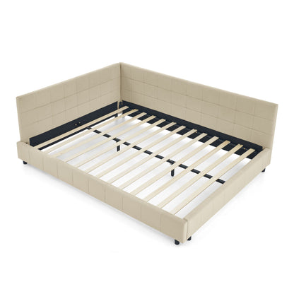 Mid-Century Storage Upholstered Tufted Bed Frame With Backrest And Armrests Home Essentials