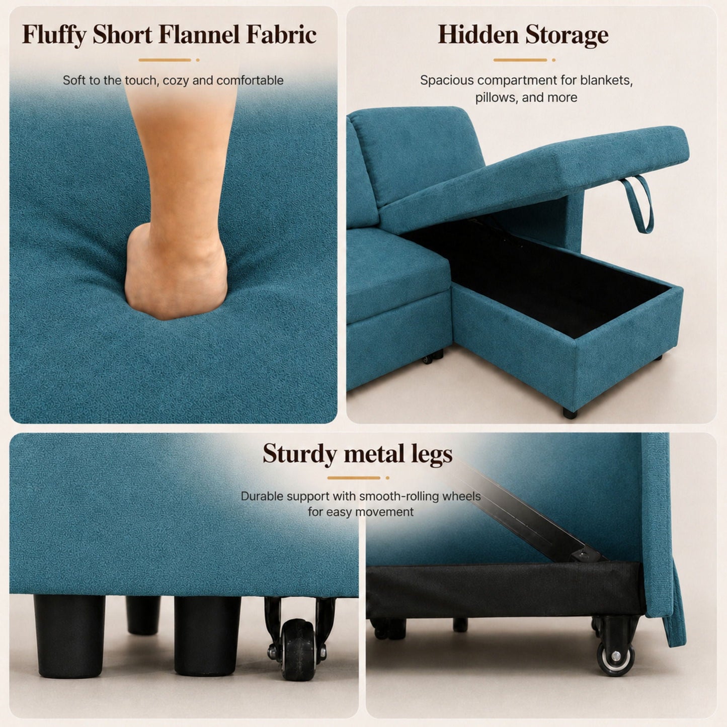 L - Shaped Convertible Sofa Bed With Storage Chaise Home Essentials