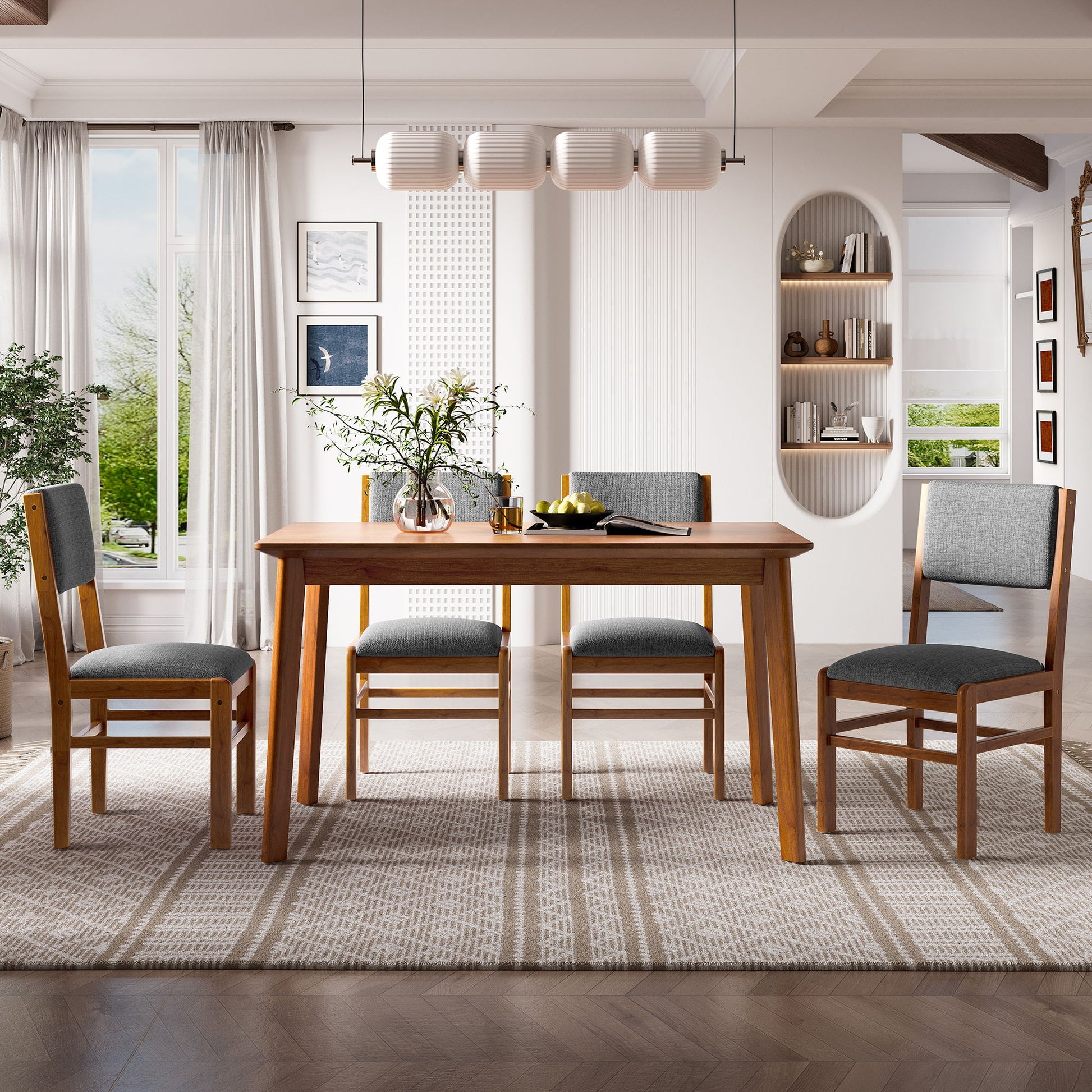 Dining Chairs (Set of 4), Mid Century Modern Fabric Upholstered Kitchen Side Chairs, Farmhouse Dining Room Chair - Brown / Gray Hearth and Haven