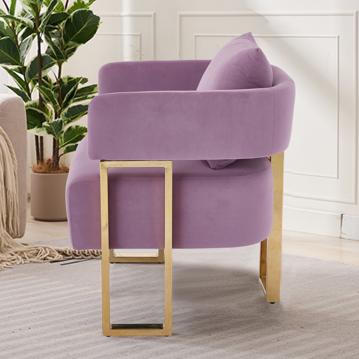 Modern Decorative Chair Teddy Fleece Upholstered And Metal Foot Home Essentials