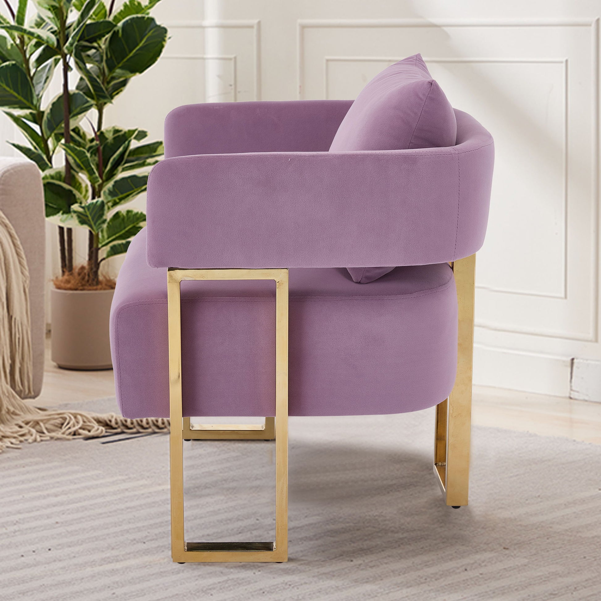 Modern Decorative Chair Teddy Fleece Upholstered And Metal Foot Home Essentials