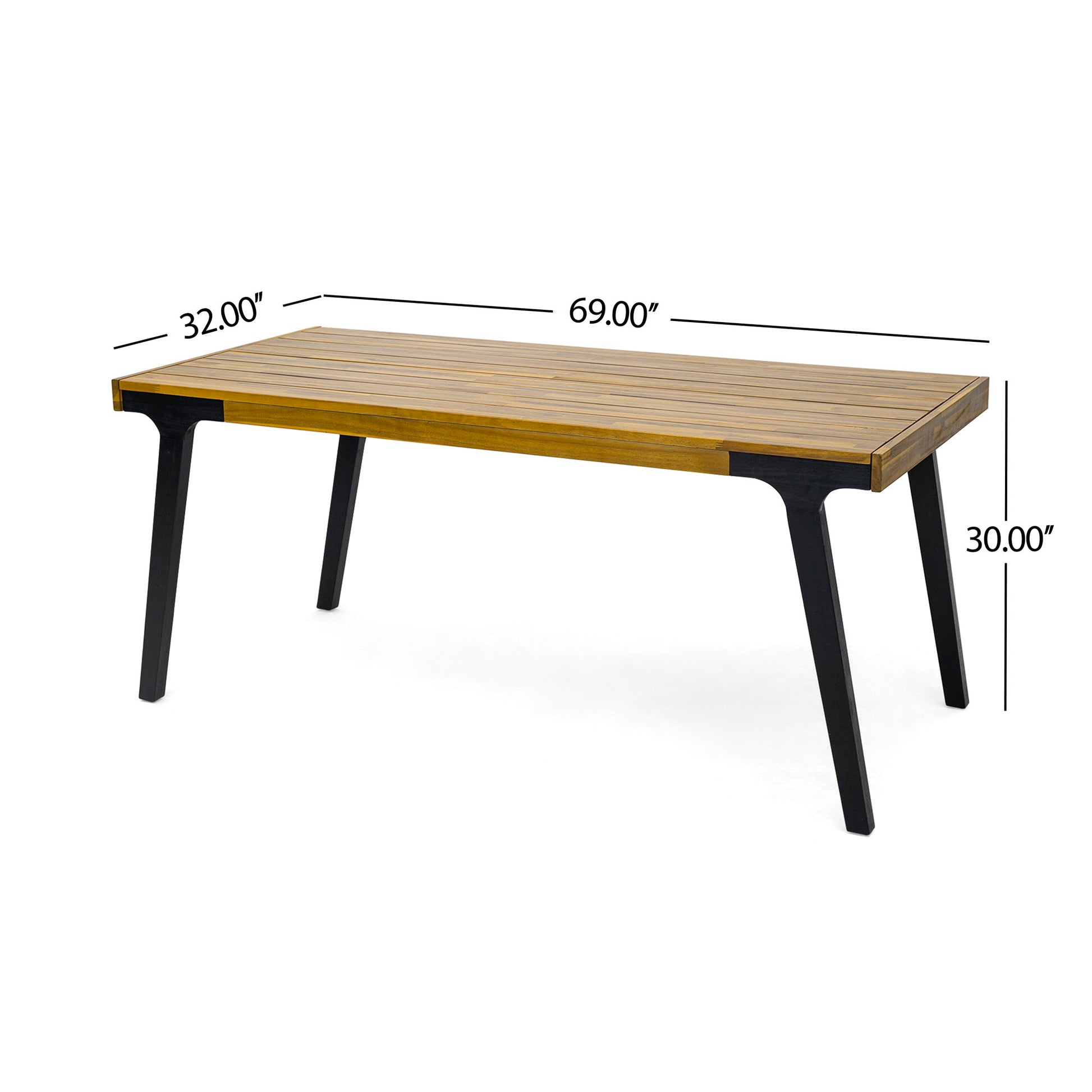 Acacia Wood Patio Dining Table, 69"L Rectangle Outdoor Table - Teak / Black Noble House