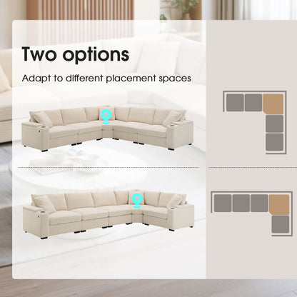 Convertible L Shaped Sectional Corner Couch With Armrest Storage Cup Holders USB Charger, Irregular Corner Oversized Comfy Modular Sofa Luxe & Co.