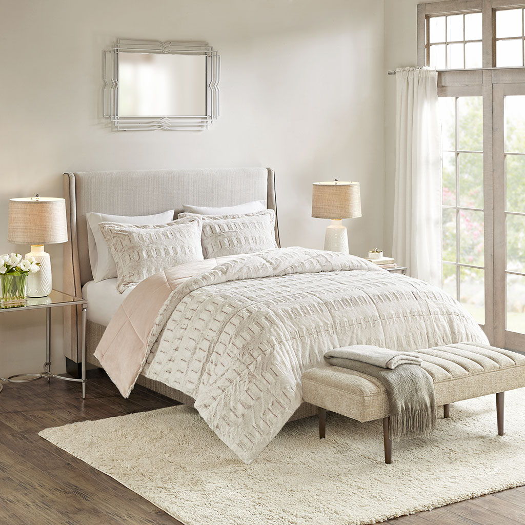 Gia - Twin Back Print Long Comforter Mini Set - Blush