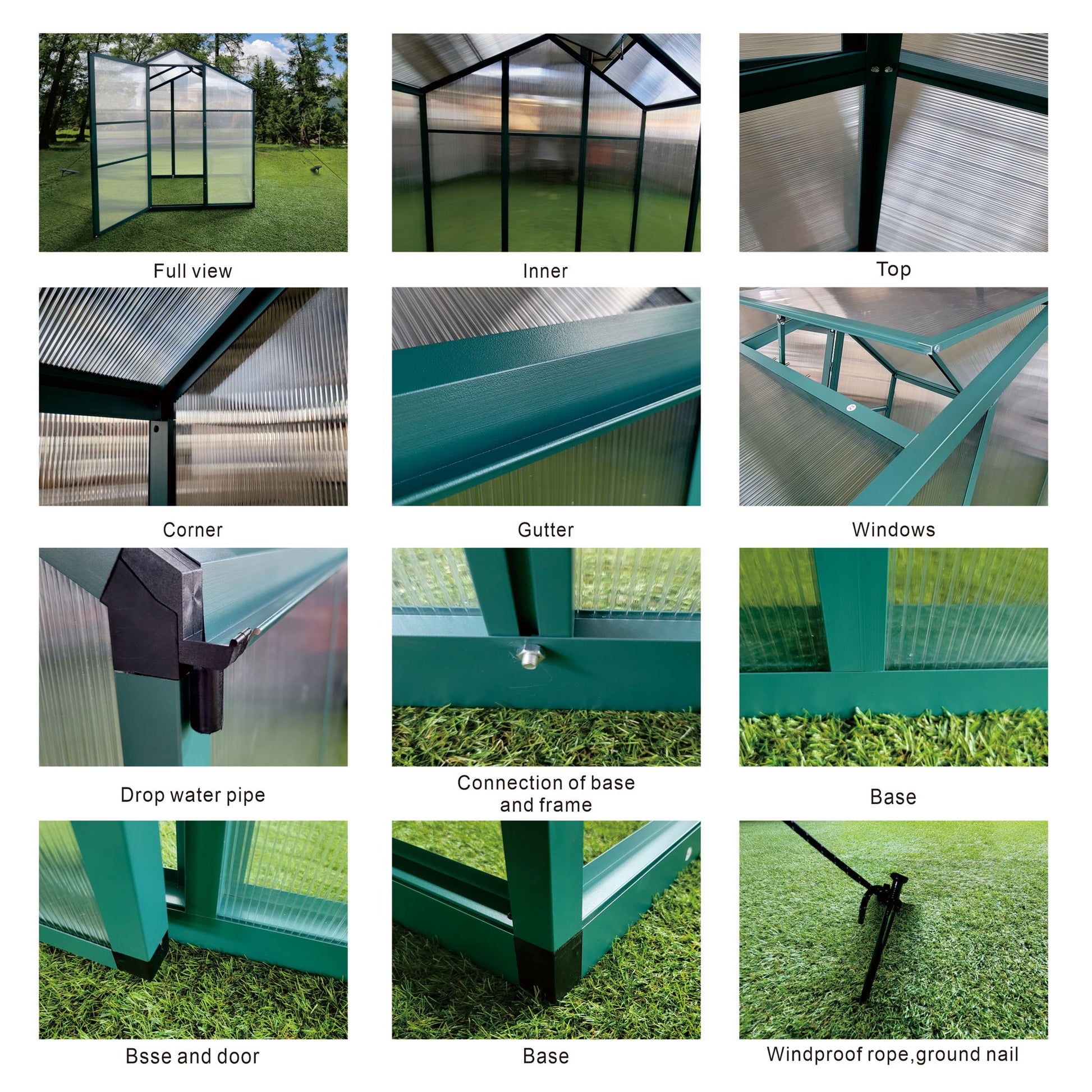 Polycarbonate Walk-In Greenhouse, Raised Base For Outdoor In All Season Daily Nest