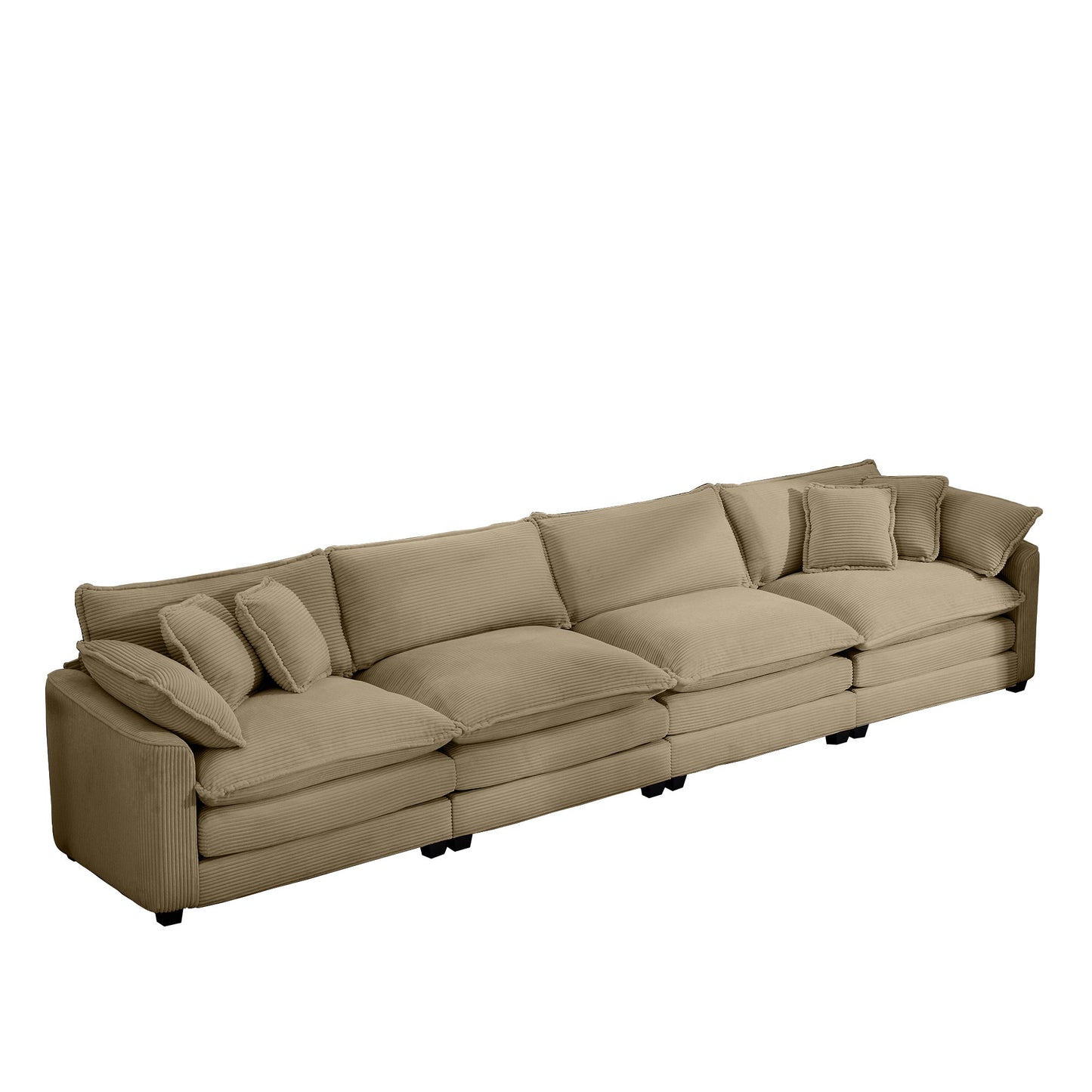 Modern Upholstered 4 Seater Fabric Sofa With Arm And Throw Pillows Home Essentials