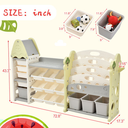 Kids Bookshelf Toy Storage Organizer With 17 Bins And 5 Bookshelves, Multi-Functional Nursery Organizer Kids Furniture Set Toy Storage Cabinet Unit With HDPE SheLF And Bins Hearth and Haven