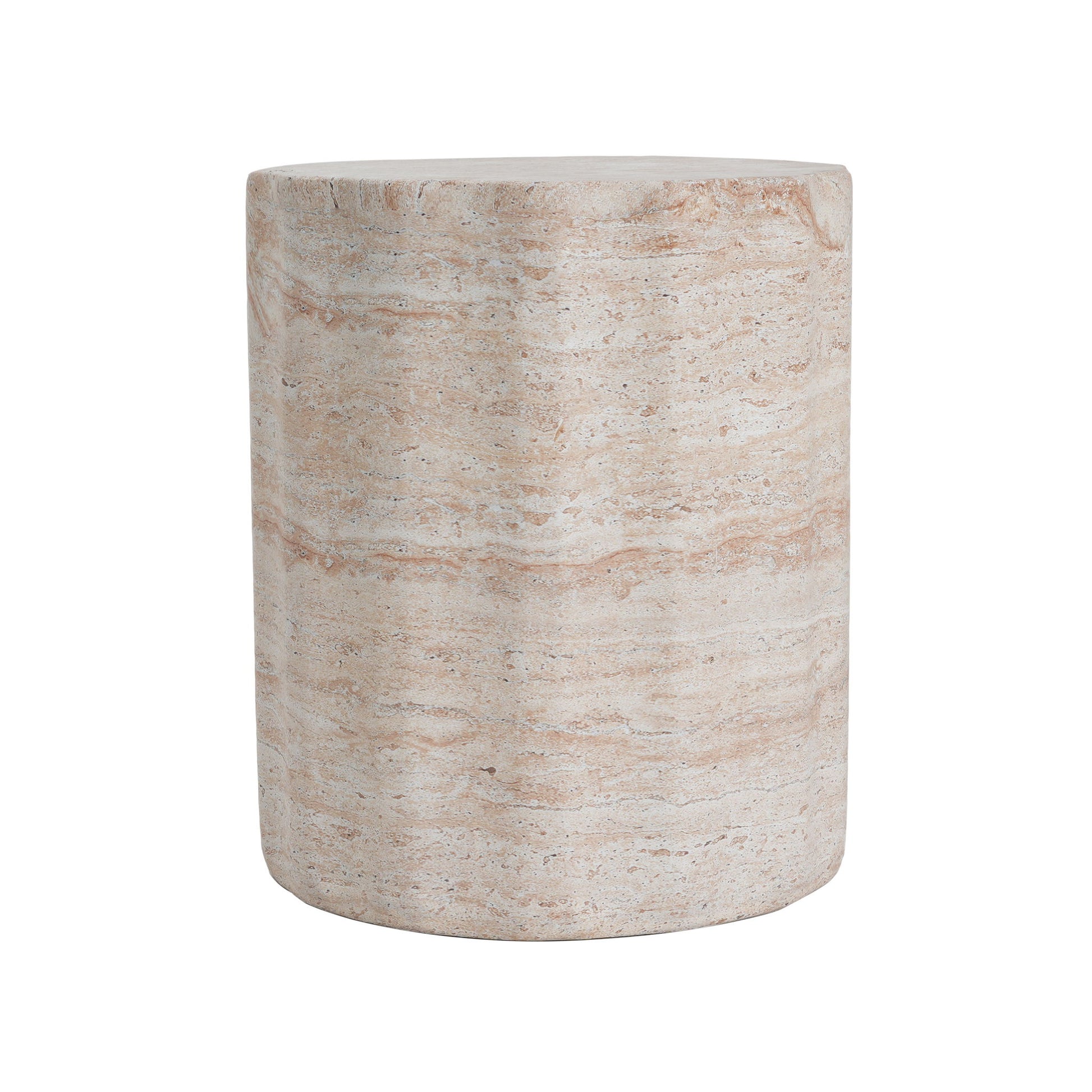 Elegant Indoor / Outdoor Lightweight Concrete Side Table With Travertine - Beige Noble House