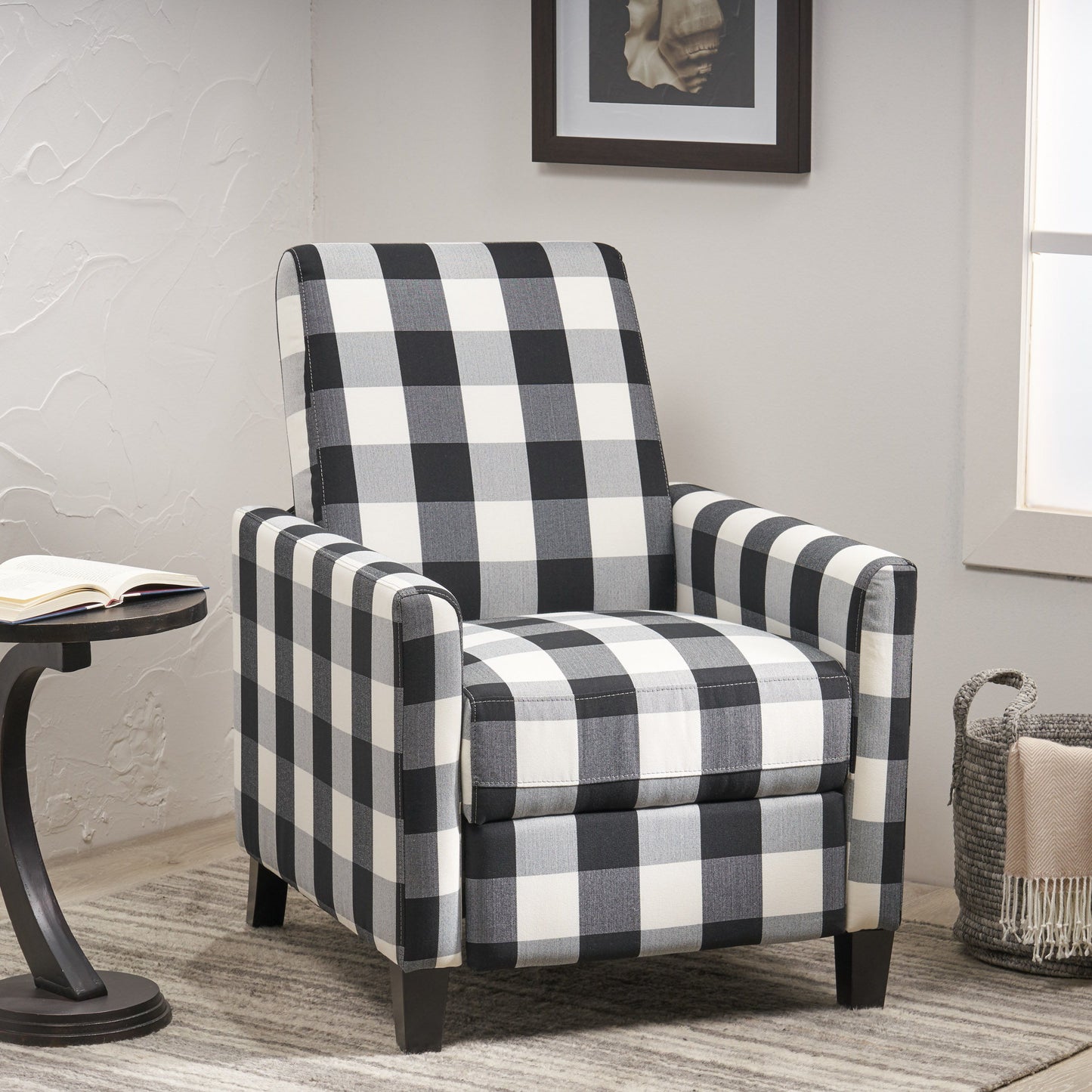 Wide Manual Club Recliner - Black / White