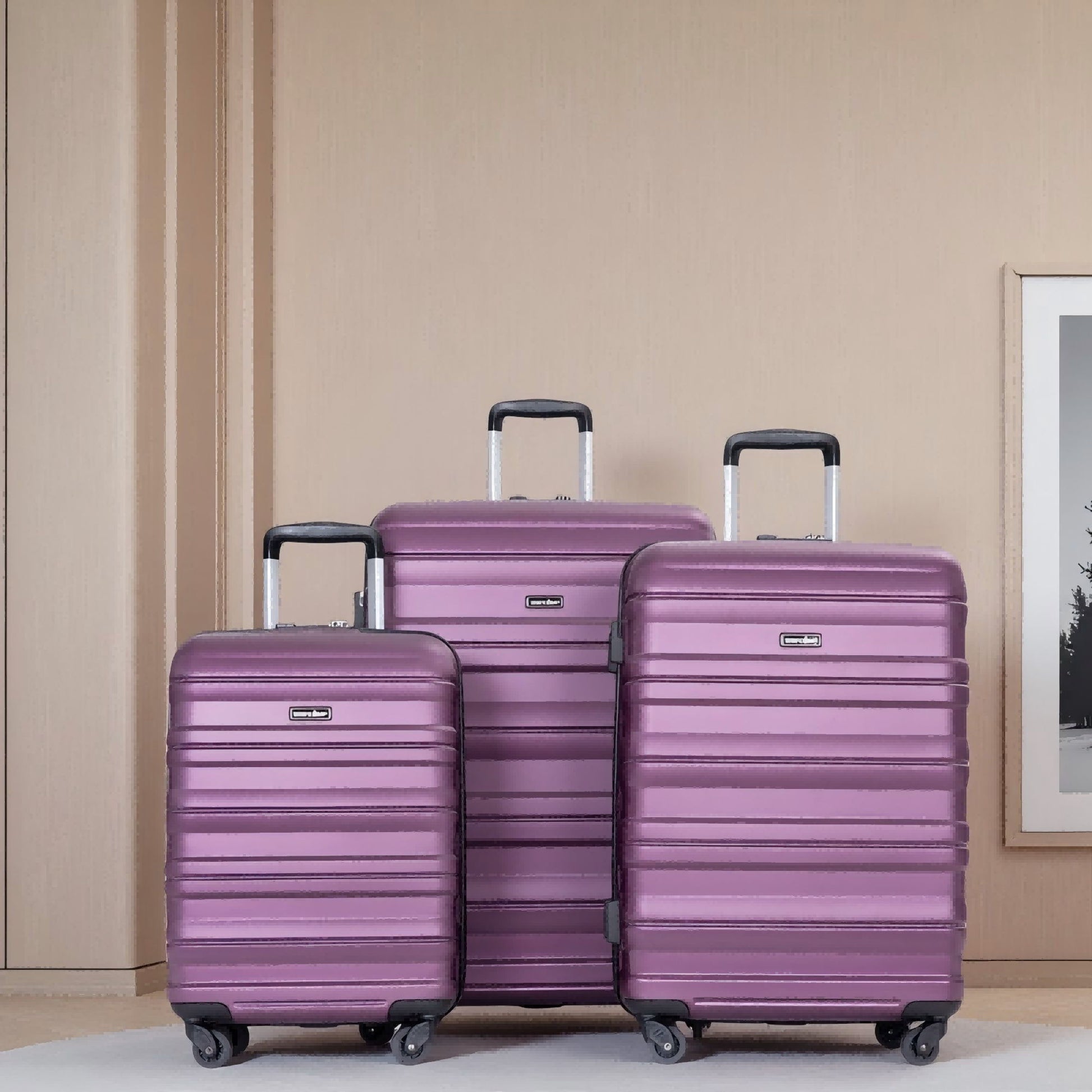 Expandable 3 Piece Luggage Sets Pc Lightweight & Durable Suitcase With Two Hooks, Spinner Wheels, Tsa Lock, (21/25/29) - Dark Purple Daily Nest
