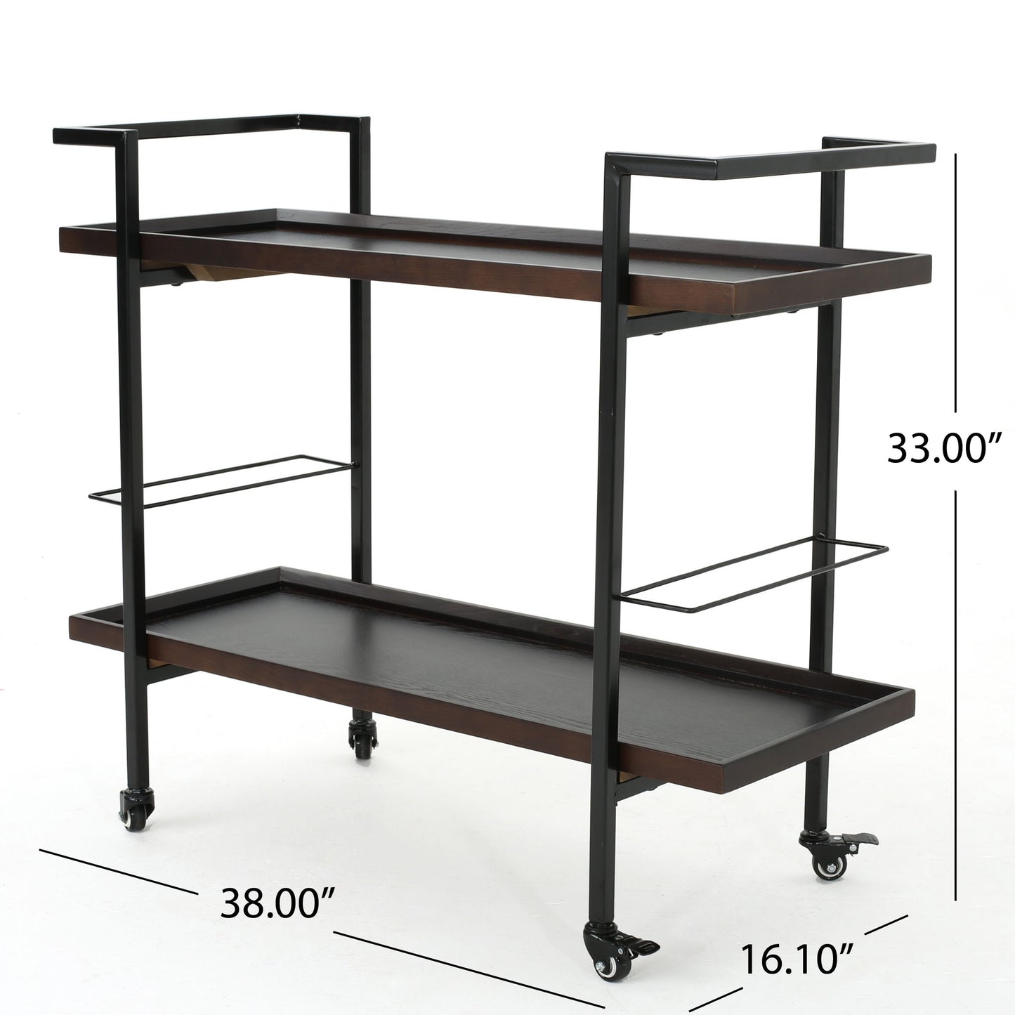 Modern Industrial Bar Cart With Shelving And Casters Noble House