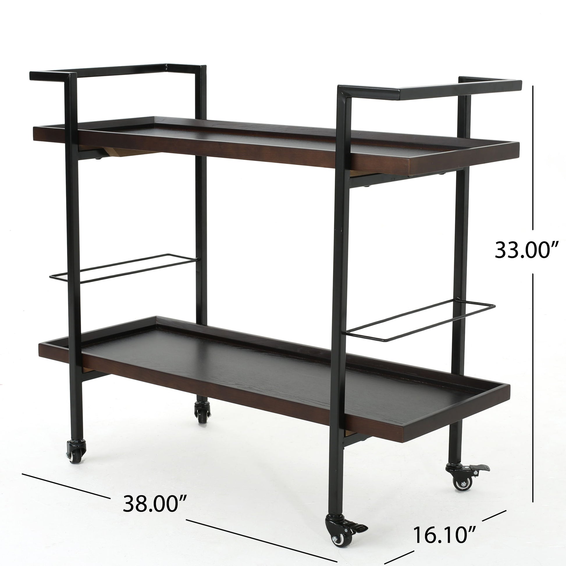 Modern Industrial Bar Cart With Shelving And Casters Noble House