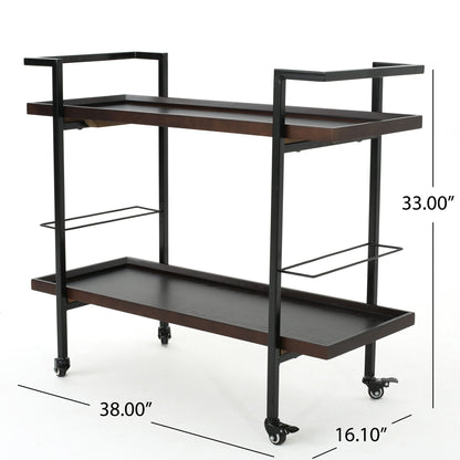 Modern Industrial Bar Cart With Shelving And Casters Noble House
