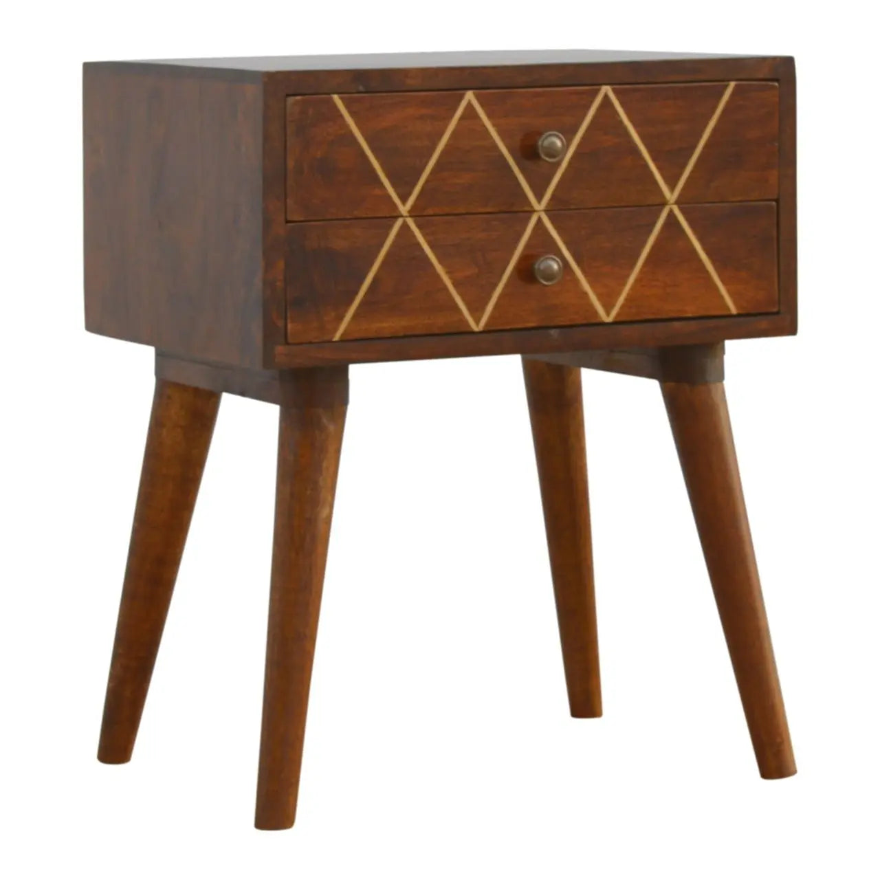Inlay Geo Brass Bedside Table - Chestnut Artisan Furniture