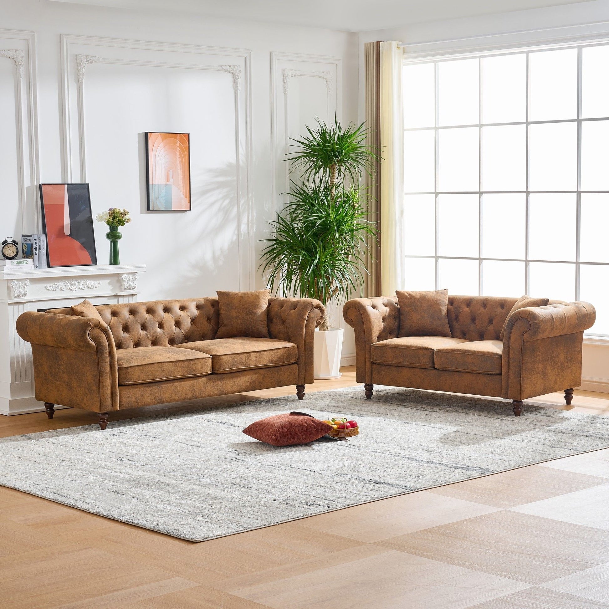 Chesterfield 3 And 2 Seater Sofa Set, High Tech Fabric Upholstered Couch For Living Room Home Essentials