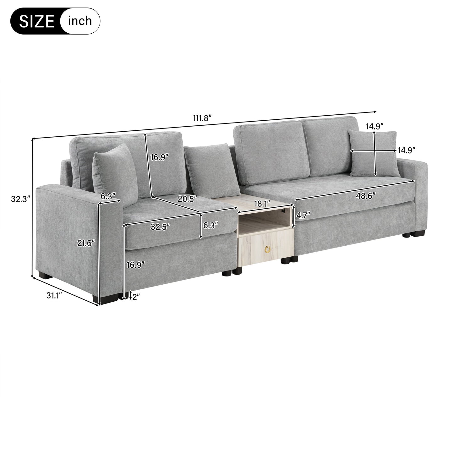 Modular Sofa Couch With Storage Armrest And Center Console Noble House