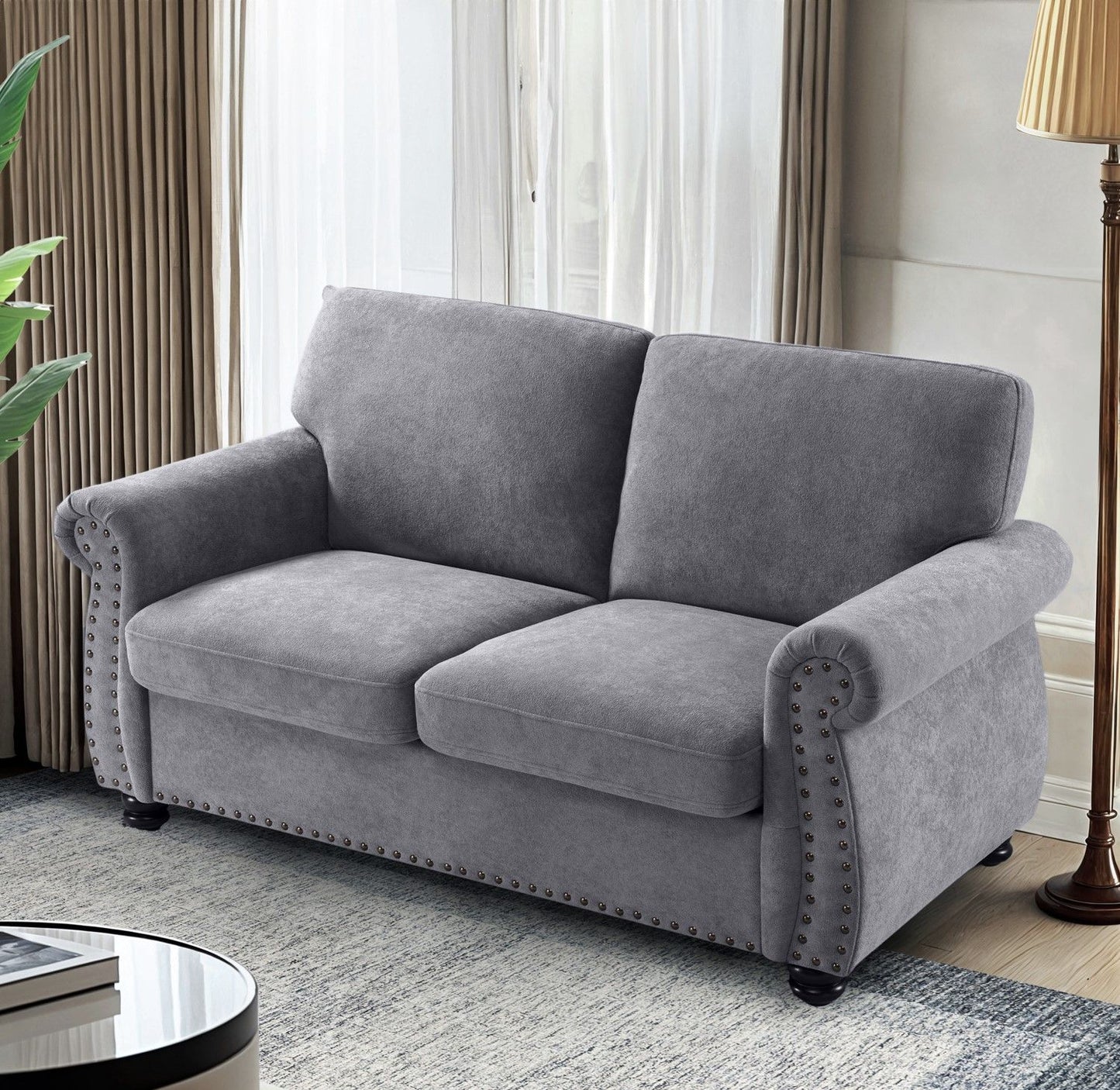 Soft Loveseat, Upholstered 2 Seater Couch, Loose Back Cushions And Turned Legs US Pride