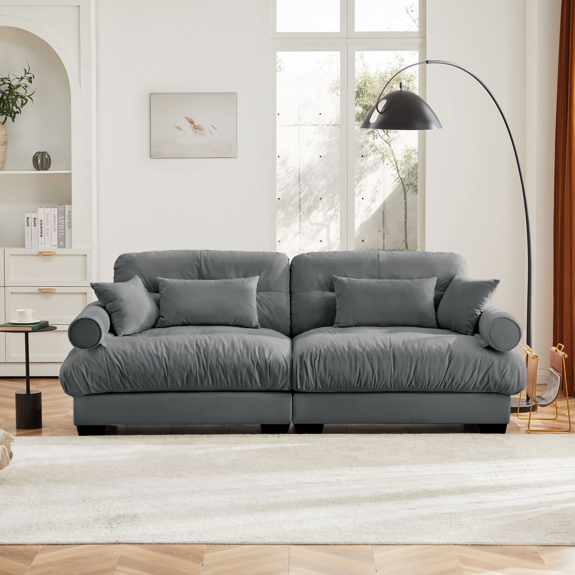 Modern Oversize Sofa With Cloud Like Comfort, Featuring Waist And Throw Pillows Home Essentials