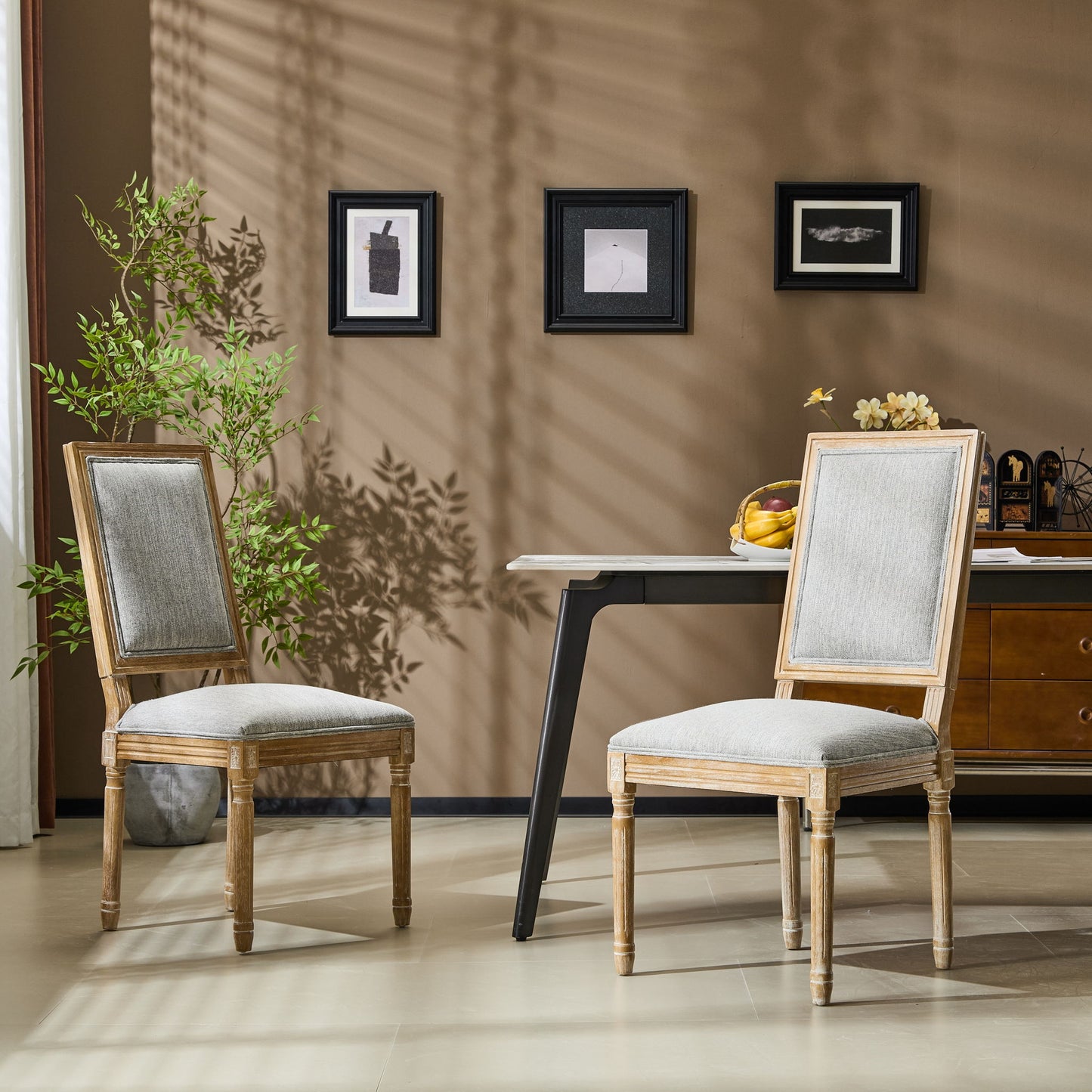 French Country Style Dining Chair With Upholstered Seating And Fluted Legs Noble House