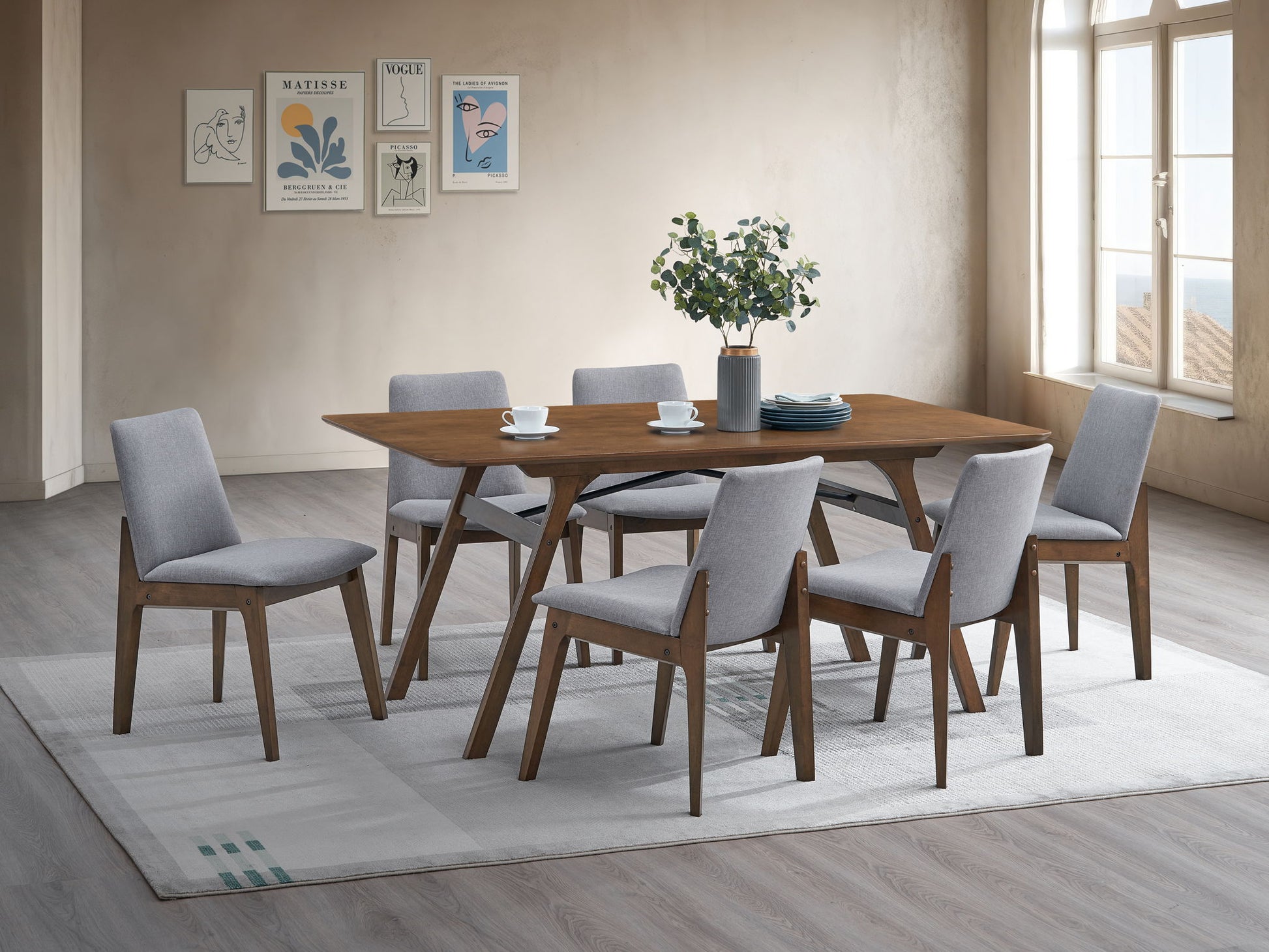 Kaela - 7 Pieces Dining Room Set - Walnut / Light Gray Acme