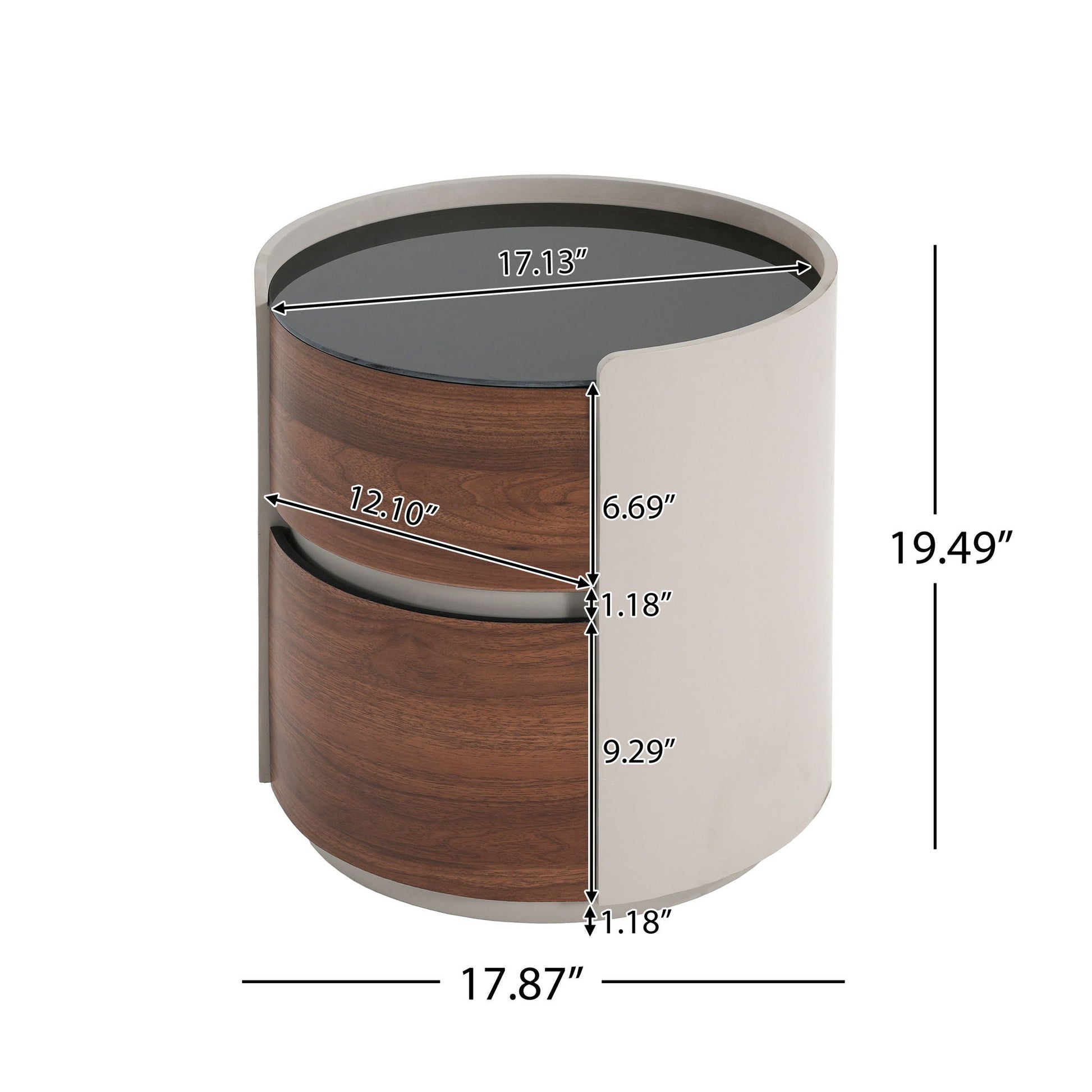 Italian Retro Double Storage Round Side Table - Gray Brown Noble House