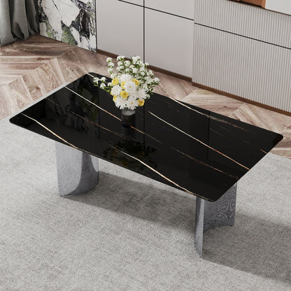 Modern Minimalist Dining Table With Imitation Marble Glass Desktop And Metal Legs Home Essentials