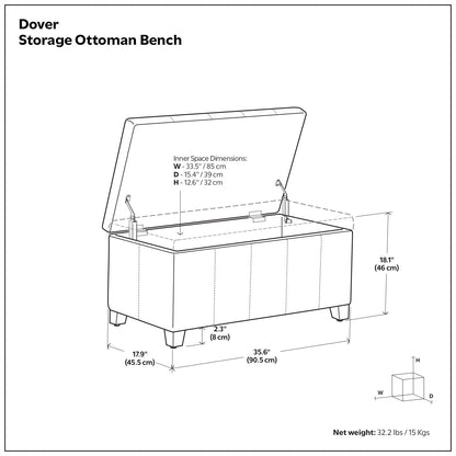 Dover - Storage Ottoman In Smoky Leather With Lift Up Storage - Brown Simpli-Home