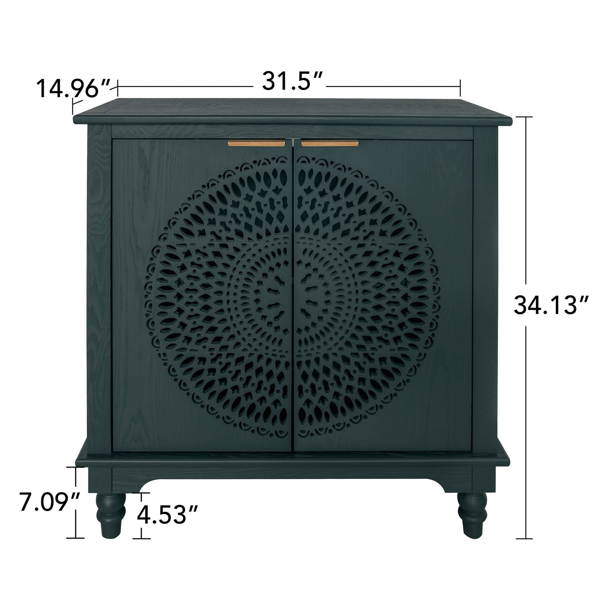 Hollow Carved 2 Door Accent Cabinet With Adjustable Shelf, Sideboard Buffet For Entryway, Living Room Or Bedroom - Blackish Green Home Essentials